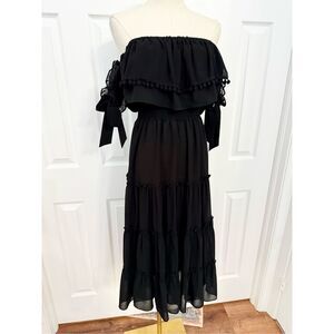 Misa Los Angeles Micaela Womens Black Off-The-Shoulder Midi Dress Size XS